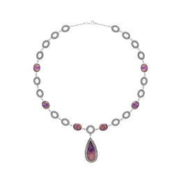 Sterling Silver Blue John Marcasite Pear Drop Oval Chain Necklace