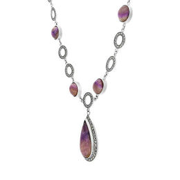 Sterling Silver Blue John Marcasite Pear Drop Oval Chain Necklace