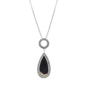 Sterling Silver Blue John Marcasite Pear Drop T-Bar Necklace, N914.
