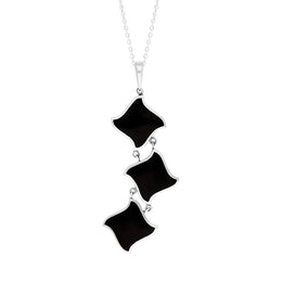 Sterling Silver Whitby Jet Reversible Filigree Triple Square Trefoil Pendant