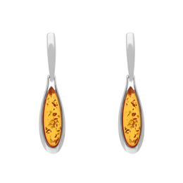 Sterling Silver Amber Long Pear Drop Earrings E1556