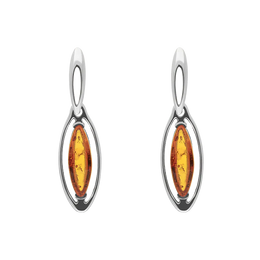 Sterling Silver Amber Marquise Open Edge Drop Earrings E1560