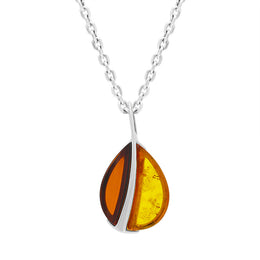 Sterling Silver Amber Split Leaf Pendant Necklace, P1649