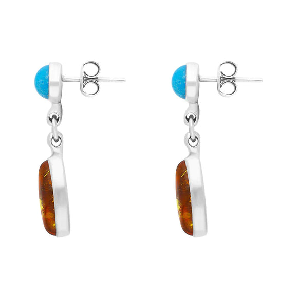 Sterling Silver Amber Turquoise Drop Earrings