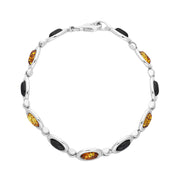 Sterling Silver Amber Whitby Jet Framed Oval Bracelet