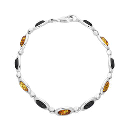 Sterling Silver Amber Whitby Jet Framed Oval Bracelet