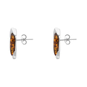 Sterling Silver Amber Whitby Jet Leaf Stud Earrings