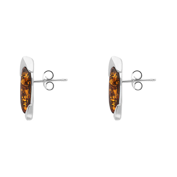 Sterling Silver Amber Whitby Jet Leaf Stud Earrings