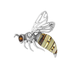 Sterling Silver Baltic Amber Filigree Wings Bee Brooch M362