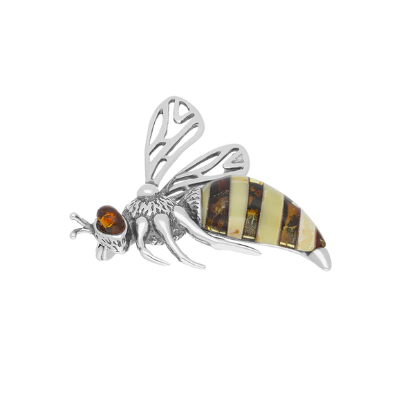Sterling Silver Baltic Amber Filigree Wings Bee Brooch M362_3