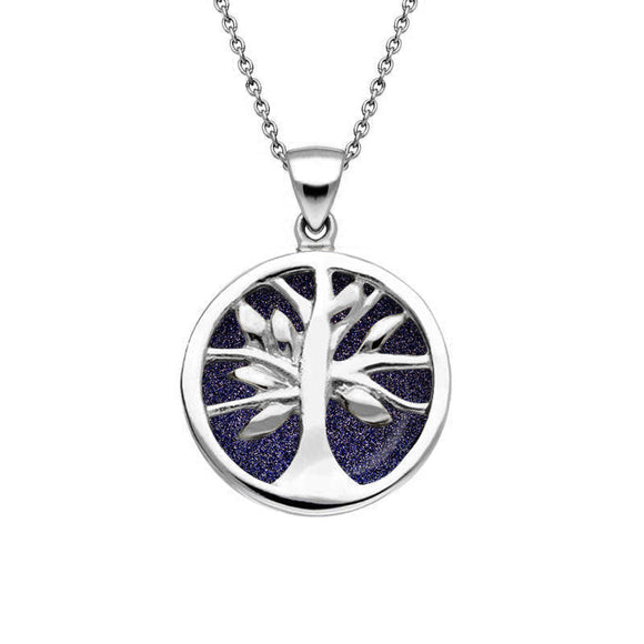 Sterling Silver Blue Goldstone Small Round Tree of Life Necklace, P3547