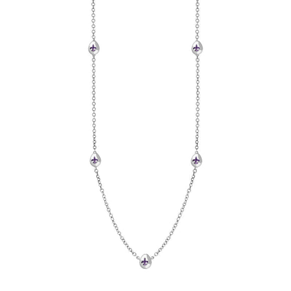 Sterling Silver Blue John Fleur De Lis Link Disc Chain Necklace, N747.