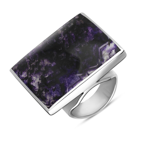 Sterling Silver Blue John Hallmark Large Square Ring. R605_FH.
