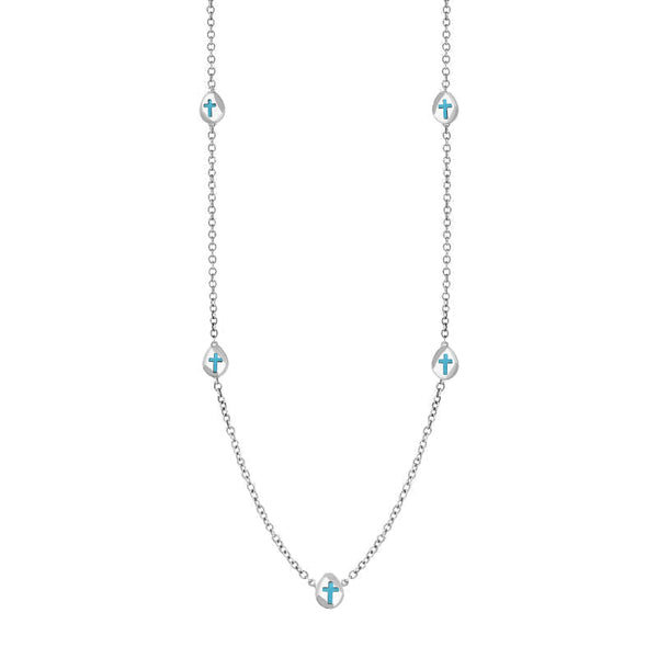 Sterling Silver Turquoise Cross Link Disc Chain Necklace, N748.