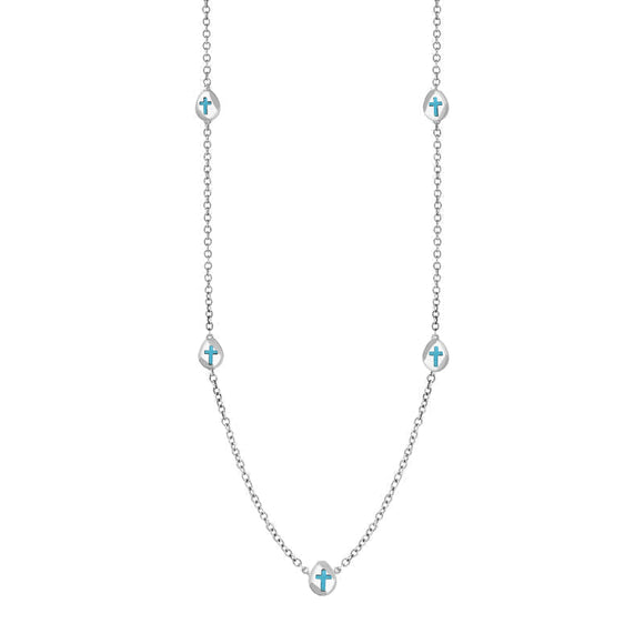 Sterling Silver Turquoise Cross Link Disc Chain Necklace, N748.