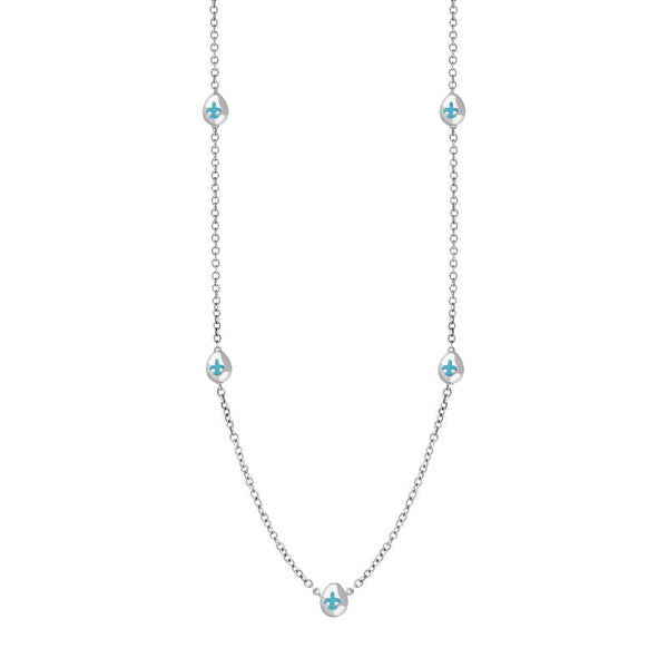 Sterling Silver Turquoise Fleur De Lis Link Disc Chain Necklace, N747.