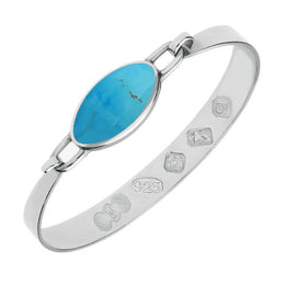 Sterling Silver Turquoise Hallmark Wide Oval Bangle, B020_FH