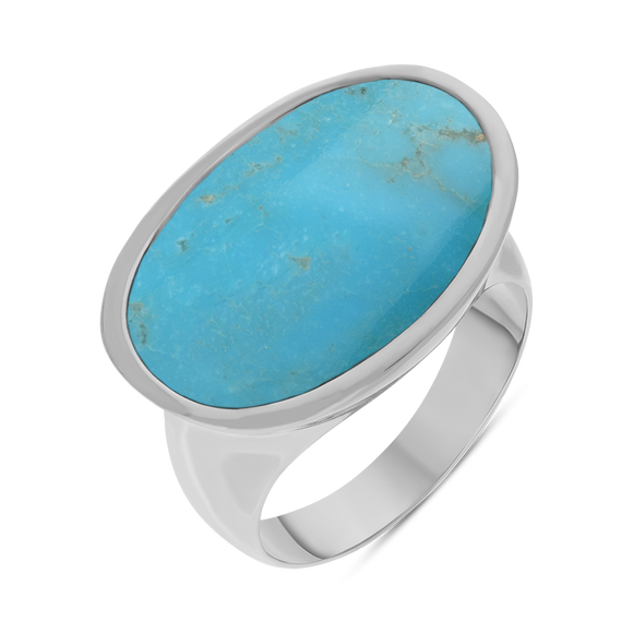 Sterling Silver Turquoise Oval Statement Ring, R838.