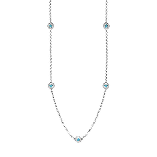 Sterling Silver Turquoise Star Link Disc Chain Necklace, N744.