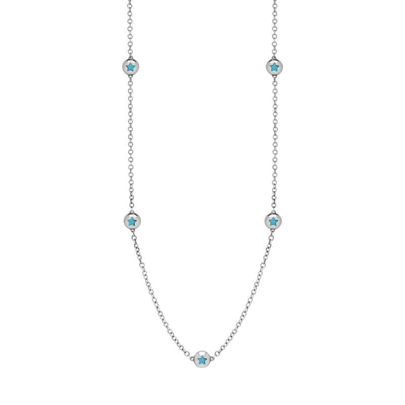 Sterling Silver Turquoise Star Link Disc Chain Necklace, N744.