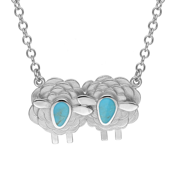 Sterling Silver Turquoise Two Large Sheep Necklace, N1140.