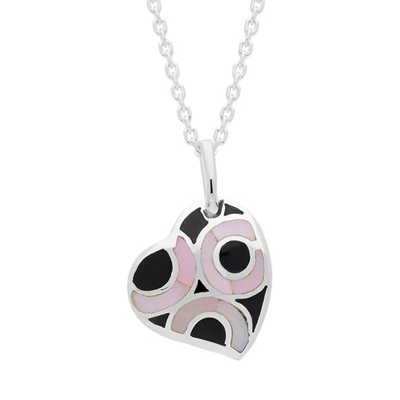 Sterling Silver Whitby Jet Pink Mother of Pearl Heart Necklace D P911.