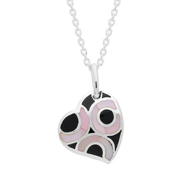 Sterling Silver Whitby Jet Pink Mother of Pearl Heart Necklace D P911.