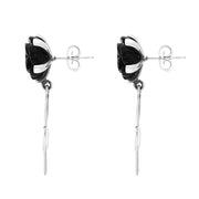Sterling Silver Whitby Jet Tuberorse Triple Leaf Drop Earrings