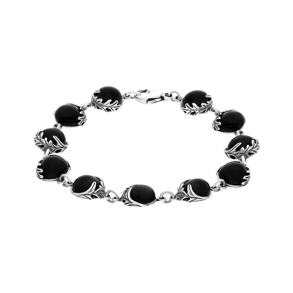 Sterling Silver Whitby Jet Acanthus Leaf Bracelet