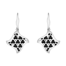 Sterling Silver Whitby Jet Filigree Trefoil Square Drop Earrings, E1598