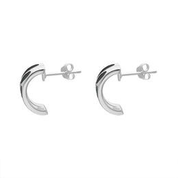 Sterling Silver Whitby Jet Flower Inlaid Wavy Open Hoop Stud Earrings E898_2