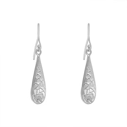 Sterling Silver Whitby Jet Four Stone Slim Tear Drop Earrings E594_3