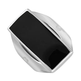 Sterling Silver Whitby Jet Hallmark Medium Oblong Ring, R065_FH.