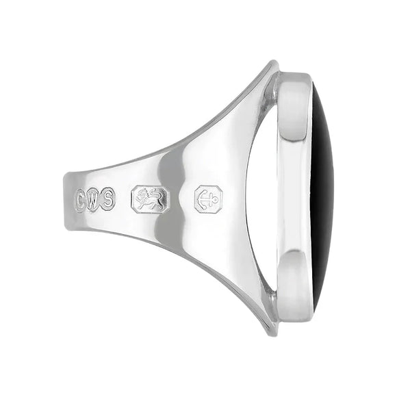 Sterling Silver Whitby Jet Hallmark Medium Oval Ring