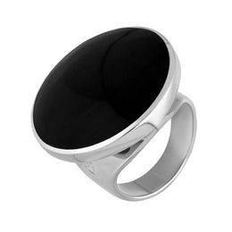 Sterling Silver Whitby Jet Hallmark Medium Round Ring, R610_FH.