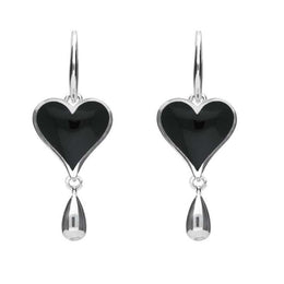 Sterling Whitby Jet Jet Heart Teardrop Hook Earrings. E2596.