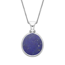 Sterling Silver Whitby Jet Lapis Lazuli Small Double Sided Pear Fob Necklace, P220.