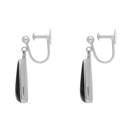 Sterling Silver Whitby Jet Long Triangle Clip On Drop Earrings, E1771_2.
