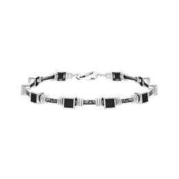 Sterling Silver Whitby Jet Marcasite Square Stone Bracelet