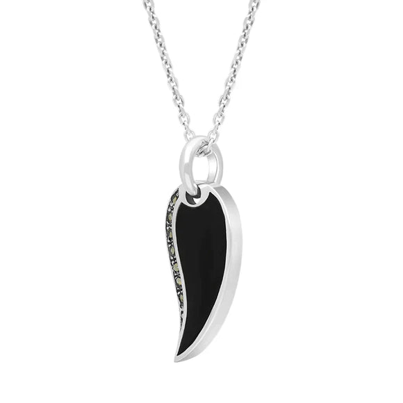Sterling Silver Whitby Jet Marcasite Teardrop Necklace