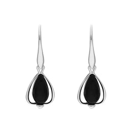 Sterling Silver Whitby Jet Open Side Pear Drop Earrings, E1654
