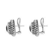 Sterling Silver Whitby Jet Oval Rope Edge Omega Clip Earrings D