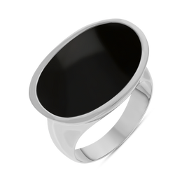Sterling Silver Whitby Jet Oval Statement Ring, R838.