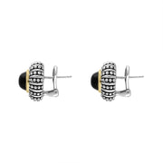 Sterling Silver Whitby Jet Round Beaded Edge Omega Clip Earrings D