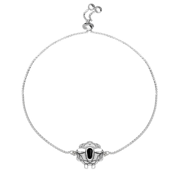 Sterling Silver Whitby Jet Sheep Adjustable Bracelet, B1258 