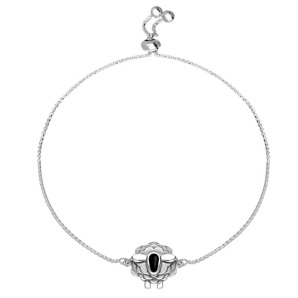 Sterling Silver Whitby Jet Sheep Adjustable Bracelet, B1258 
