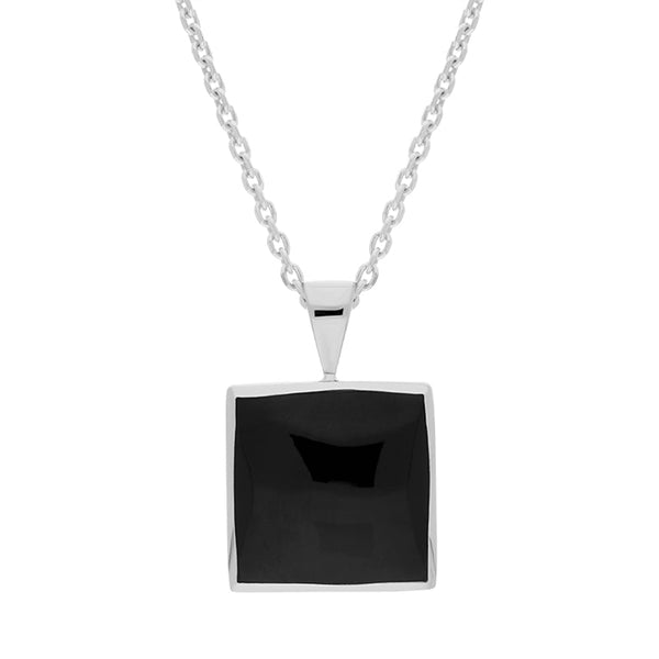Sterling Silver Whitby Jet Small Square Pendant, P1809.
