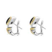 Sterling Silver Whitby Jet Square Omega Clip Earrings D