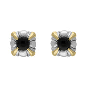 Sterling Silver Whitby Jet Square Omega Clip Earrings D 0200