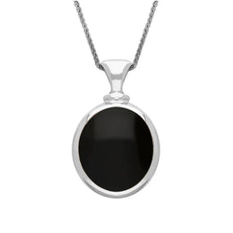 Sterling Silver Whitby Jet Turquoise Small Double Sided Oval Fob Necklace, P219_2.